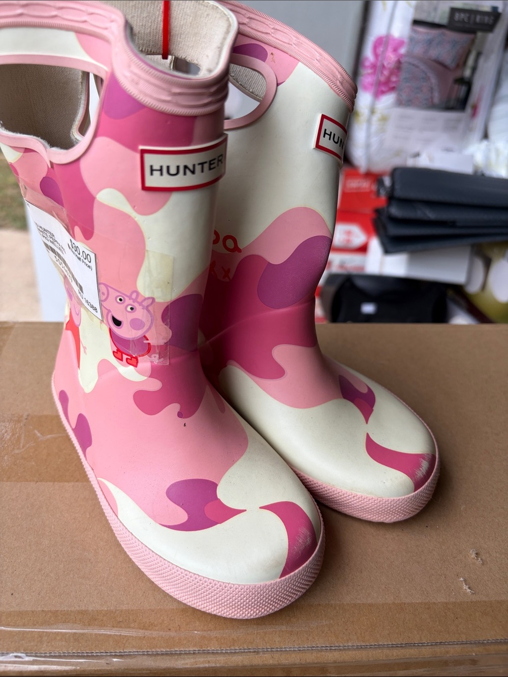 Hunter Kids Pink & Cream Camo Rain Boots with Peppa Pig